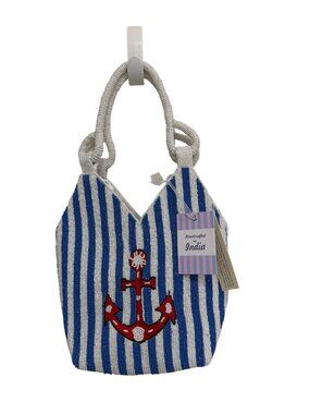 Handcrafted in India Anchor Beaded Bag Blue & White Striped Tik Tok Viral NWT